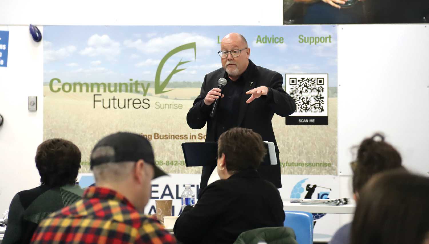 Moosomin-Montmartre MLA Kevin Weedmark giving an update on the provincial budget at the Chamber meeting last week.